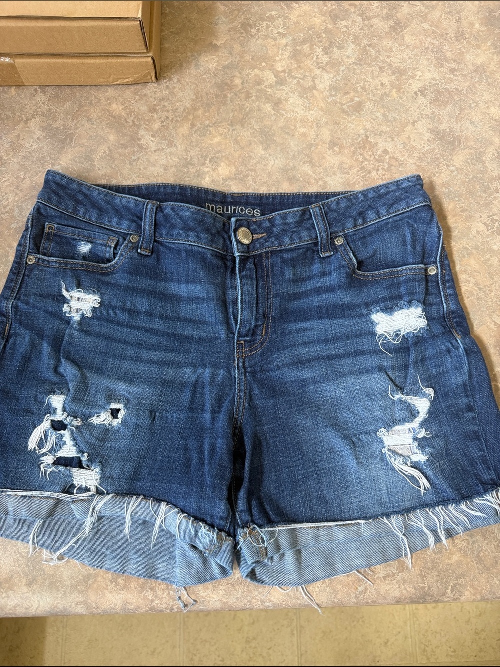 Maurices Dark Blue Distressed Denim Cutoff Shorts